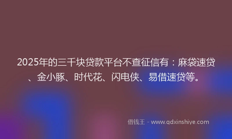 2025年的三千块贷款平台不查征信有：麻袋速贷、金小豚、时代花、闪电侠、易借速贷等。