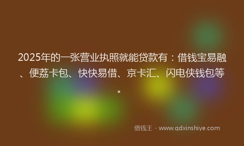 2025年的一张营业执照就能贷款有：借钱宝易融、便荔卡包、快快易借、京卡汇、闪电侠钱包等。