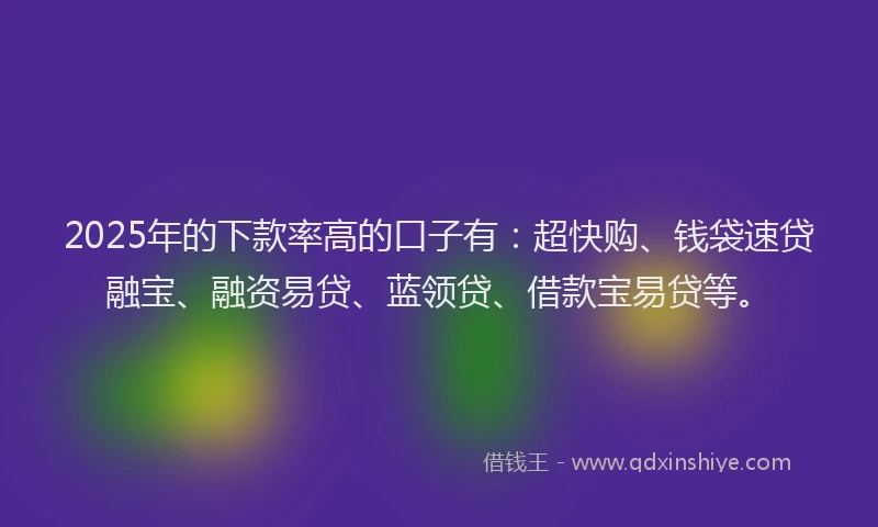 2025年的下款率高的口子有：超快购、钱袋速贷融宝、融资易贷、蓝领贷、借款宝易贷等。
