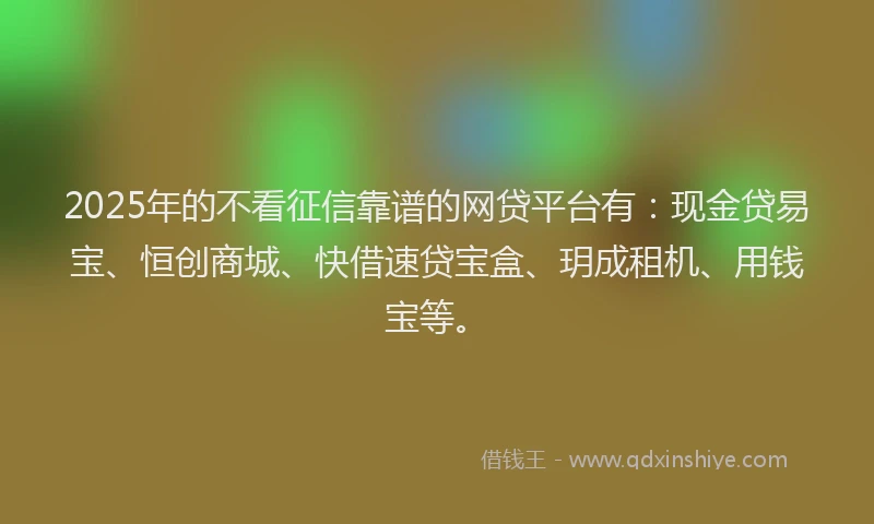 2025年的不看征信靠谱的网贷平台有：现金贷易宝、恒创商城、快借速贷宝盒、玥成租机、用钱宝等。