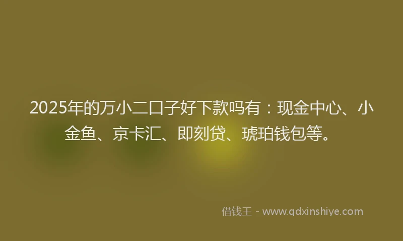 2025年的万小二口子好下款吗有：现金中心、小金鱼、京卡汇、即刻贷、琥珀钱包等。
