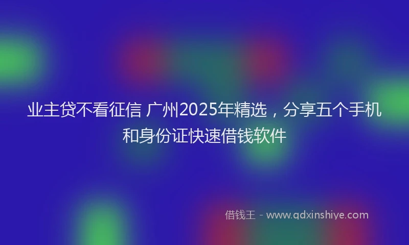 业主贷不看征信 广州2025年精选，分享五个手机和身份证快速借钱软件