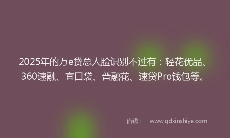 2025年的万e贷总人脸识别不过有：轻花优品、360速融、宜口袋、普融花、速贷Pro钱包等。