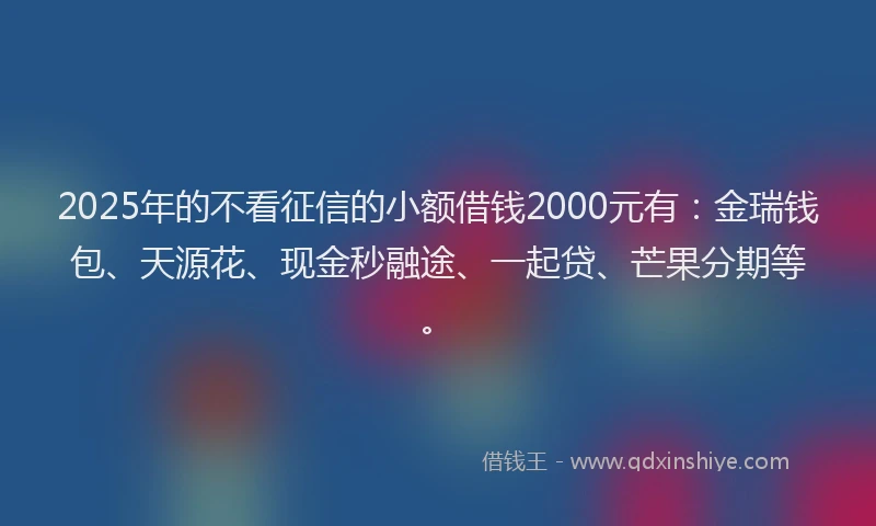 2025年的不看征信的小额借钱2000元有：金瑞钱包、天源花、现金秒融途、一起贷、芒果分期等。