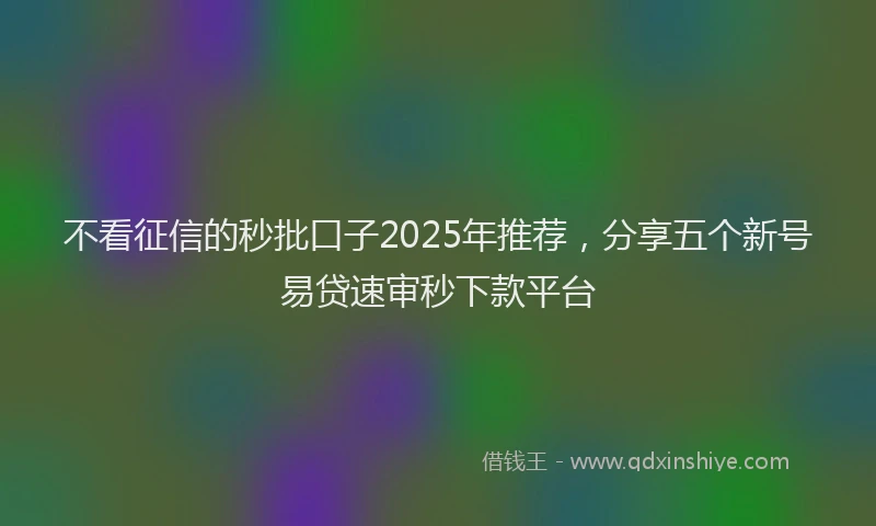 不看征信的秒批口子2025年推荐，分享五个新号易贷速审秒下款平台