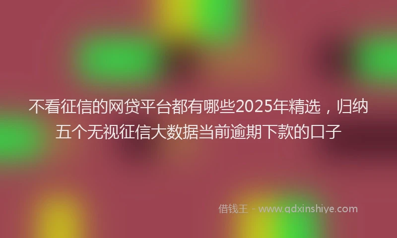 不看征信的网贷平台都有哪些2025年精选，归纳五个无视征信大数据当前逾期下款的口子