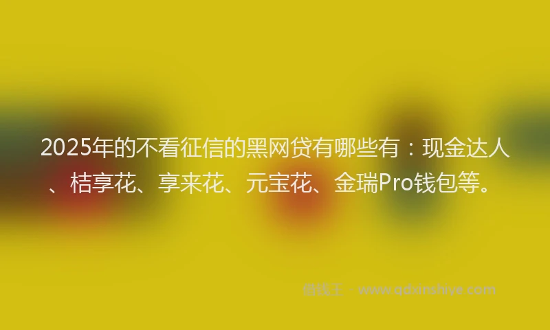 2025年的不看征信的黑网贷有哪些有：现金达人、桔享花、享来花、元宝花、金瑞Pro钱包等。