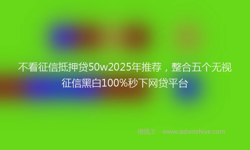 不看征信抵押贷50w2025年推荐，整合五个无视征信黑白100%秒下网贷平台