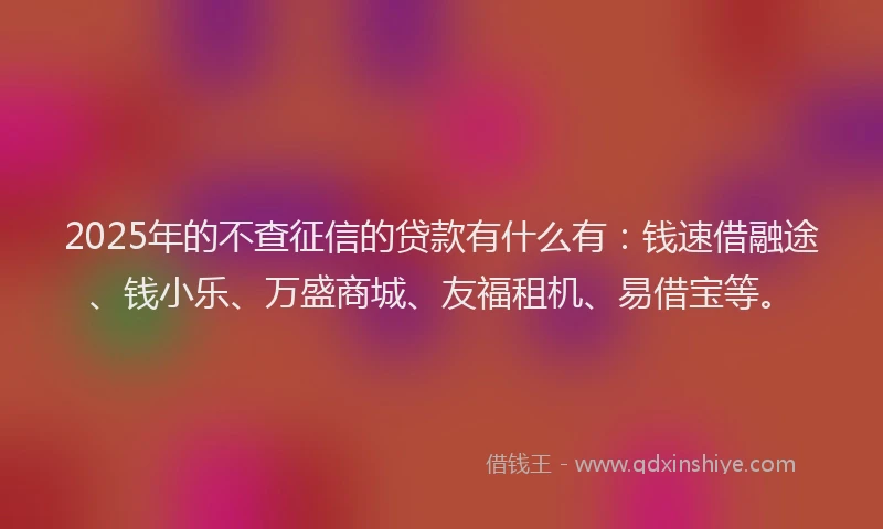 2025年的不查征信的贷款有什么有：钱速借融途、钱小乐、万盛商城、友福租机、易借宝等。