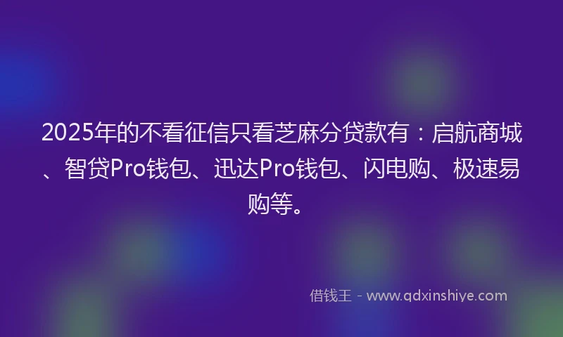 2025年的不看征信只看芝麻分贷款有：启航商城、智贷Pro钱包、迅达Pro钱包、闪电购、极速易购等。