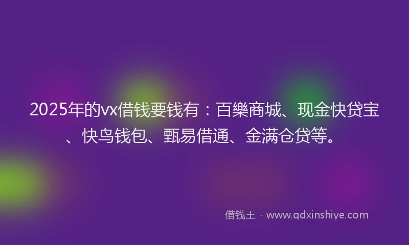 2025年的vx借钱要钱有：百樂商城、现金快贷宝、快鸟钱包、甄易借通、金满仓贷等。
