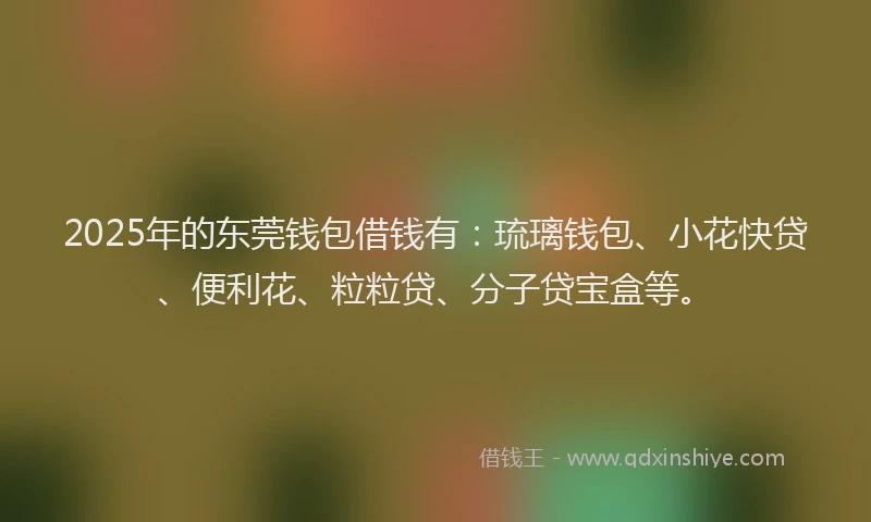 2025年的东莞钱包借钱有：琉璃钱包、小花快贷、便利花、粒粒贷、分子贷宝盒等。