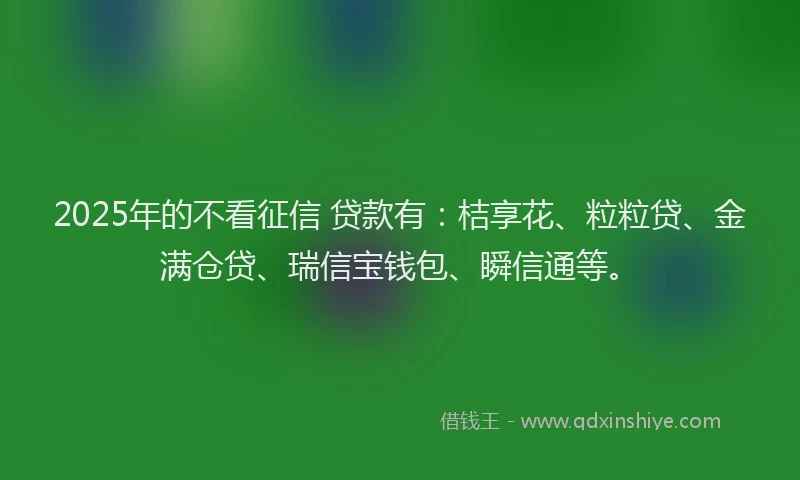 2025年的不看征信 贷款有：桔享花、粒粒贷、金满仓贷、瑞信宝钱包、瞬信通等。