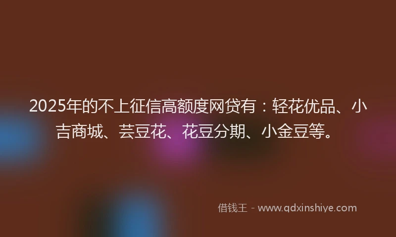 2025年的不上征信高额度网贷有：轻花优品、小吉商城、芸豆花、花豆分期、小金豆等。