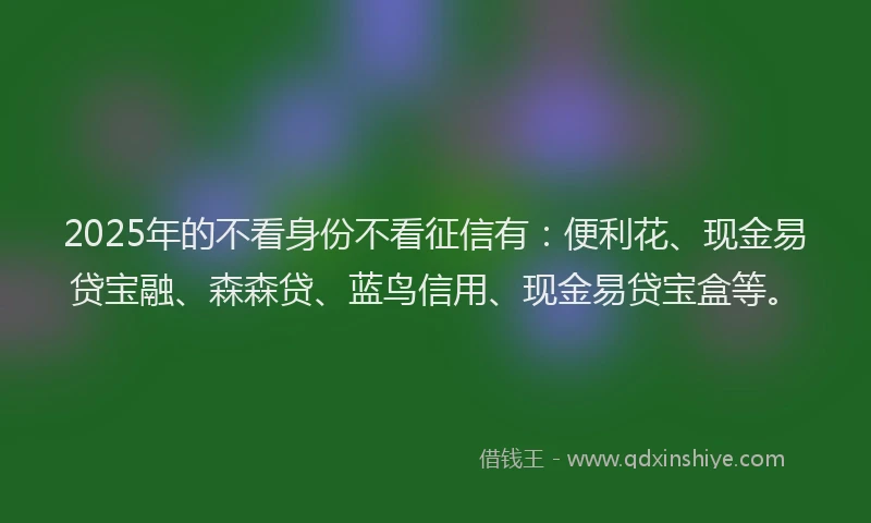 2025年的不看身份不看征信有：便利花、现金易贷宝融、森森贷、蓝鸟信用、现金易贷宝盒等。