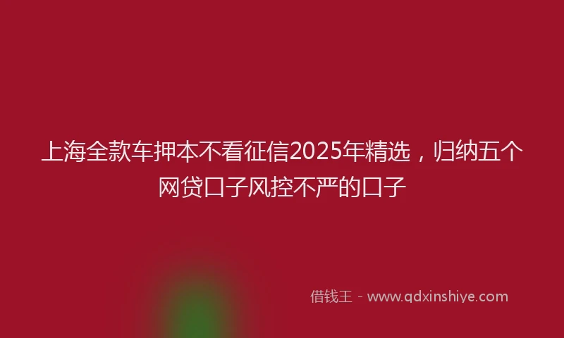 上海全款车押本不看征信2025年精选，归纳五个网贷口子风控不严的口子