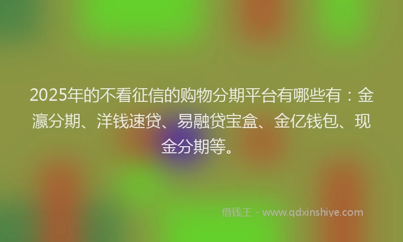 2025年的不看征信的购物分期平台有哪些有：金瀛分期、洋钱速贷、易融贷宝盒、金亿钱包、现金分期等。