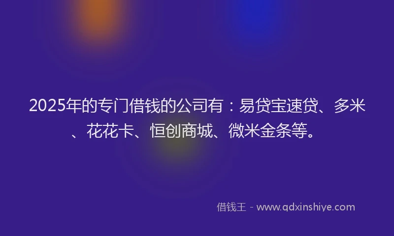 2025年的专门借钱的公司有：易贷宝速贷、多米、花花卡、恒创商城、微米金条等。