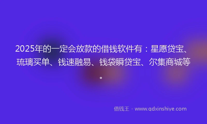 2025年的一定会放款的借钱软件有：星愿贷宝、琉璃买单、钱速融易、钱袋瞬贷宝、尔集商城等。