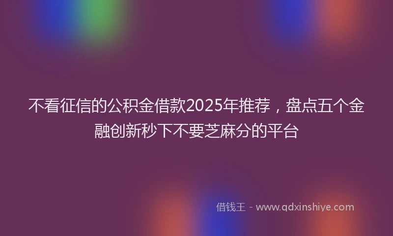 不看征信的公积金借款2025年推荐，盘点五个金融创新秒下不要芝麻分的平台