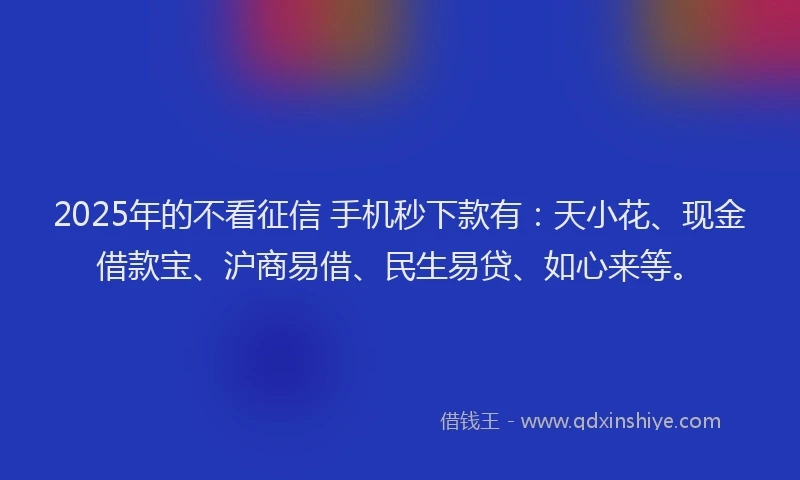 2025年的不看征信 手机秒下款有：天小花、现金借款宝、沪商易借、民生易贷、如心来等。