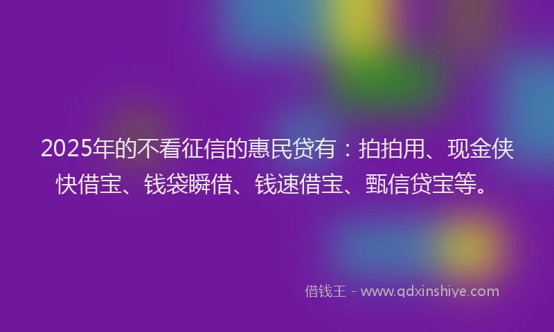 2025年的不看征信的惠民贷有：拍拍用、现金侠快借宝、钱袋瞬借、钱速借宝、甄信贷宝等。