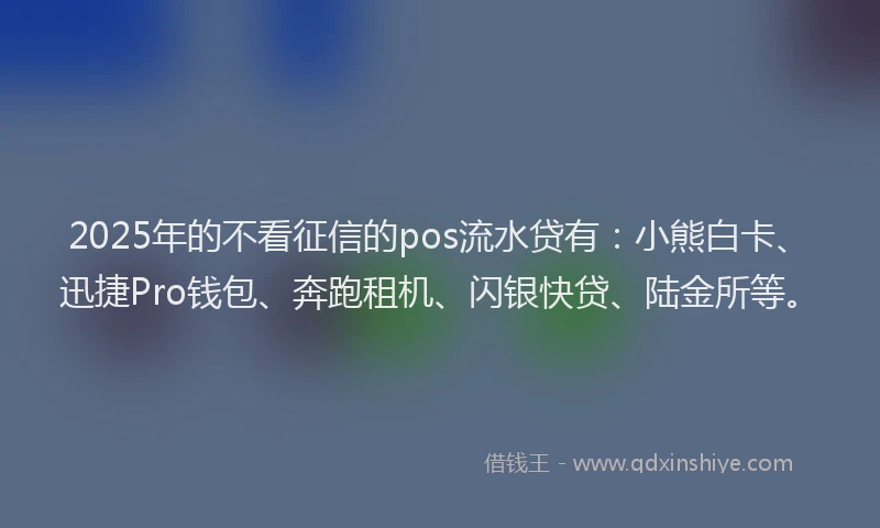 2025年的不看征信的pos流水贷有：小熊白卡、迅捷Pro钱包、奔跑租机、闪银快贷、陆金所等。