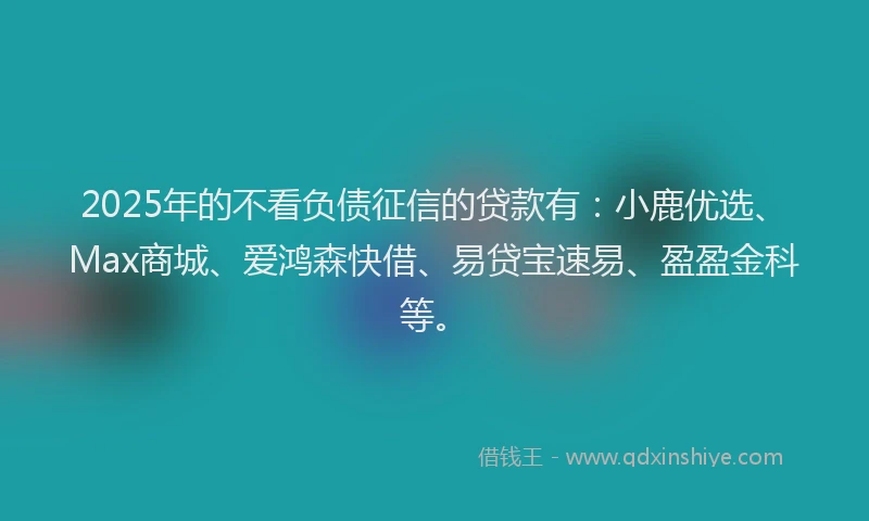 2025年的不看负债征信的贷款有：小鹿优选、Max商城、爱鸿森快借、易贷宝速易、盈盈金科等。