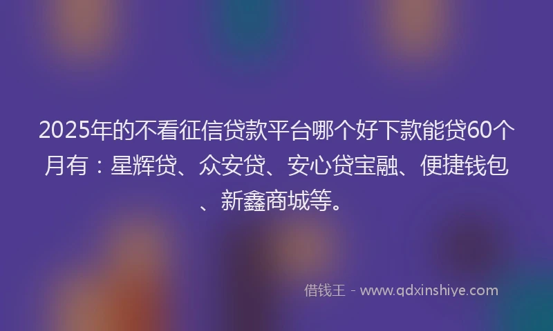 2025年的不看征信贷款平台哪个好下款能贷60个月有：星辉贷、众安贷、安心贷宝融、便捷钱包、新鑫商城等。