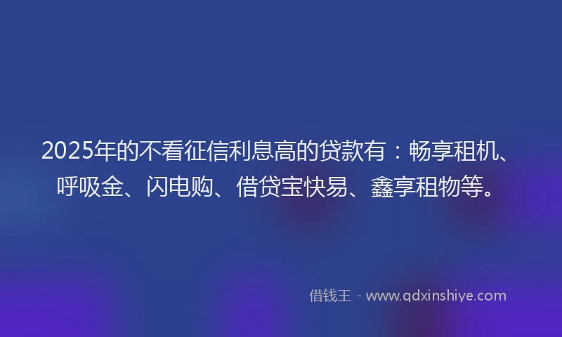 2025年的不看征信利息高的贷款有：畅享租机、呼吸金、闪电购、借贷宝快易、鑫享租物等。