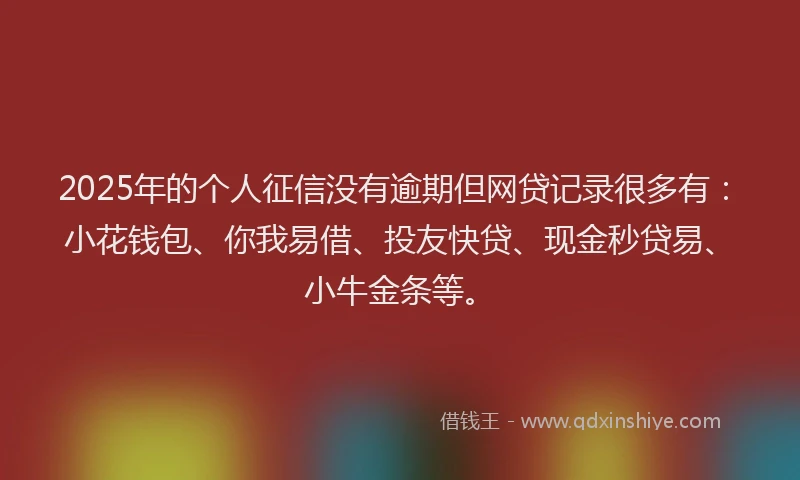 2025年的个人征信没有逾期但网贷记录很多有:小花钱包、你我易借、投友快贷、现金秒贷易、小牛金条等。