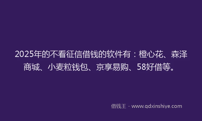 2025年的不看征信借钱的软件有：橙心花、森泽商城、小麦粒钱包、京享易购、58好借等。