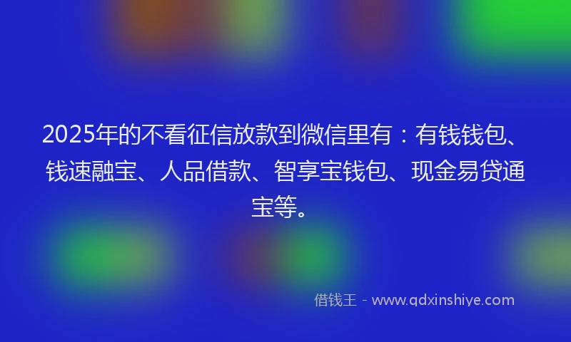 2025年的不看征信放款到微信里有：有钱钱包、钱速融宝、人品借款、智享宝钱包、现金易贷通宝等。