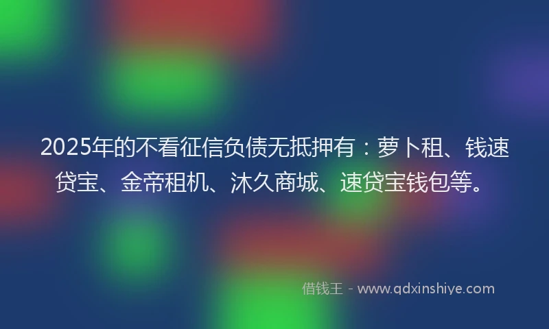 2025年的不看征信负债无抵押有：萝卜租、钱速贷宝、金帝租机、沐久商城、速贷宝钱包等。