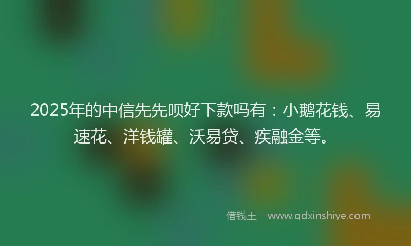 2025年的中信先先呗好下款吗有：小鹅花钱、易速花、洋钱罐、沃易贷、疾融金等。