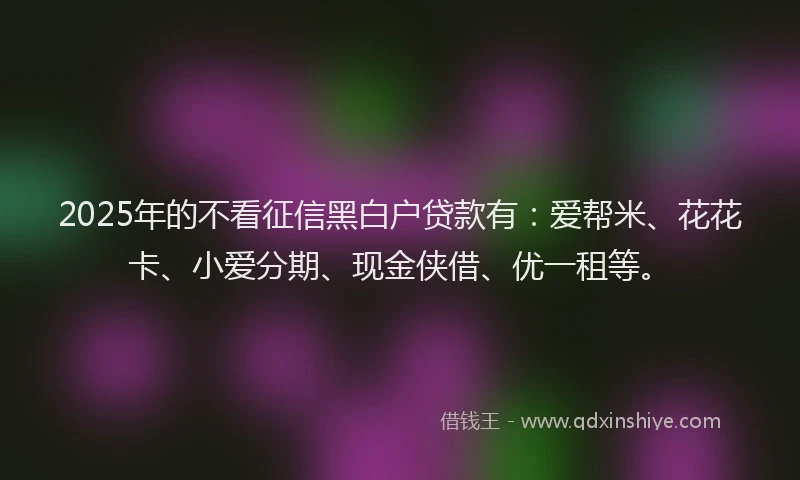 2025年的不看征信黑白户贷款有：爱帮米、花花卡、小爱分期、现金侠借、优一租等。