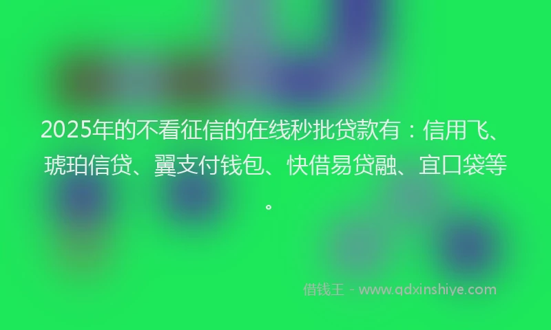 2025年的不看征信的在线秒批贷款有：信用飞、琥珀信贷、翼支付钱包、快借易贷融、宜口袋等。
