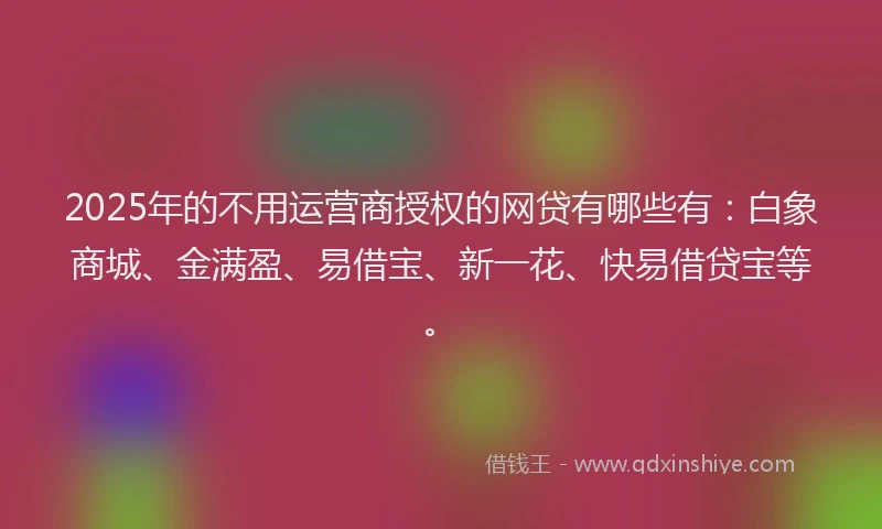 2025年的不用运营商授权的网贷有哪些有：白象商城、金满盈、易借宝、新一花、快易借贷宝等。