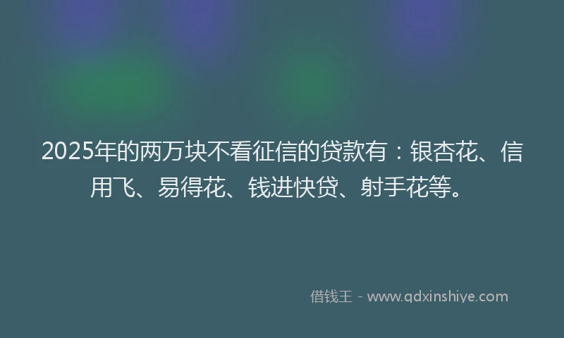 2025年的两万块不看征信的贷款有：银杏花、信用飞、易得花、钱进快贷、射手花等。
