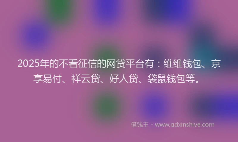2025年的不看征信的网贷平台有：维维钱包、京享易付、祥云贷、好人贷、袋鼠钱包等。