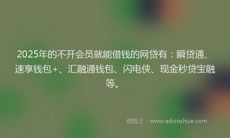 2025年的不开会员就能借钱的网贷有：瞬贷通、速享钱包+、汇融通钱包、闪电侠、现金秒贷宝融等。