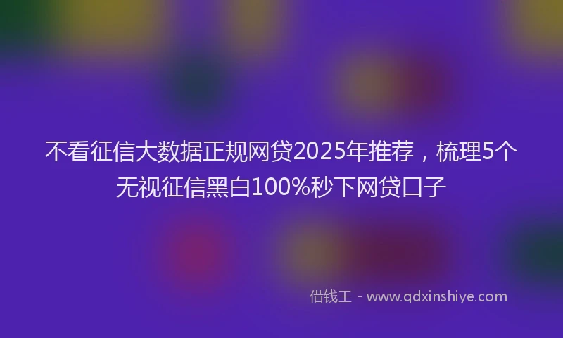 不看征信大数据正规网贷2025年推荐，梳理5个无视征信黑白100%秒下网贷口子