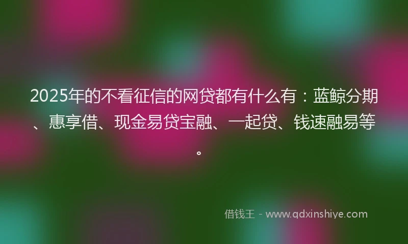 2025年的不看征信的网贷都有什么有：蓝鲸分期、惠享借、现金易贷宝融、一起贷、钱速融易等。