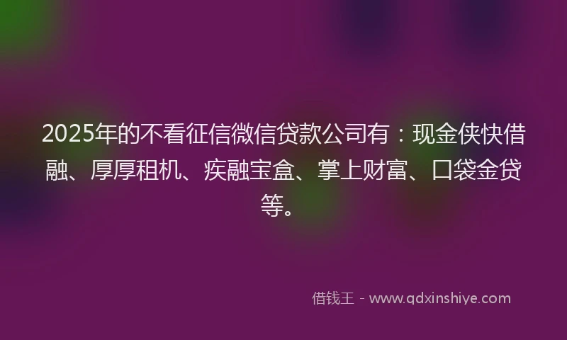 2025年的不看征信微信贷款公司有：现金侠快借融、厚厚租机、疾融宝盒、掌上财富、口袋金贷等。