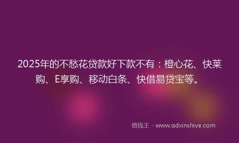 2025年的不愁花贷款好下款不有：橙心花、快莱购、E享购、移动白条、快借易贷宝等。