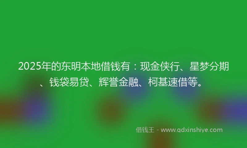2025年的东明本地借钱有：现金侠行、星梦分期、钱袋易贷、辉誉金融、柯基速借等。