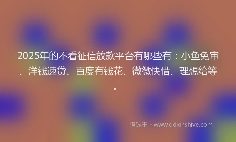 2025年的不看征信放款平台有哪些有：小鱼免审、洋钱速贷、百度有钱花、微微快借、理想给等。
