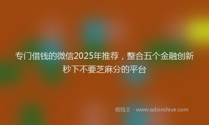 专门借钱的微信2025年推荐，整合五个金融创新秒下不要芝麻分的平台