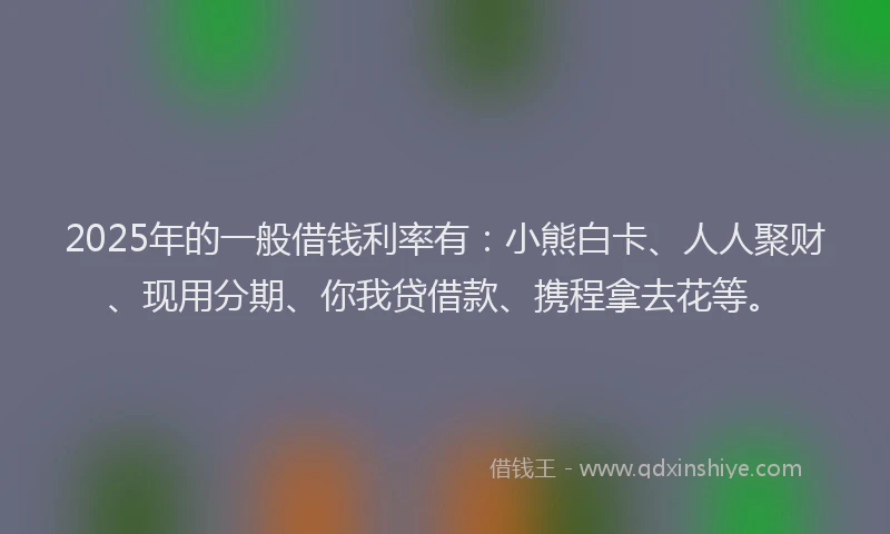 2025年的一般借钱利率有：小熊白卡、人人聚财、现用分期、你我贷借款、携程拿去花等。