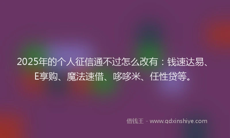 2025年的个人征信通不过怎么改有：钱速达易、E享购、魔法速借、哆哆米、任性贷等。